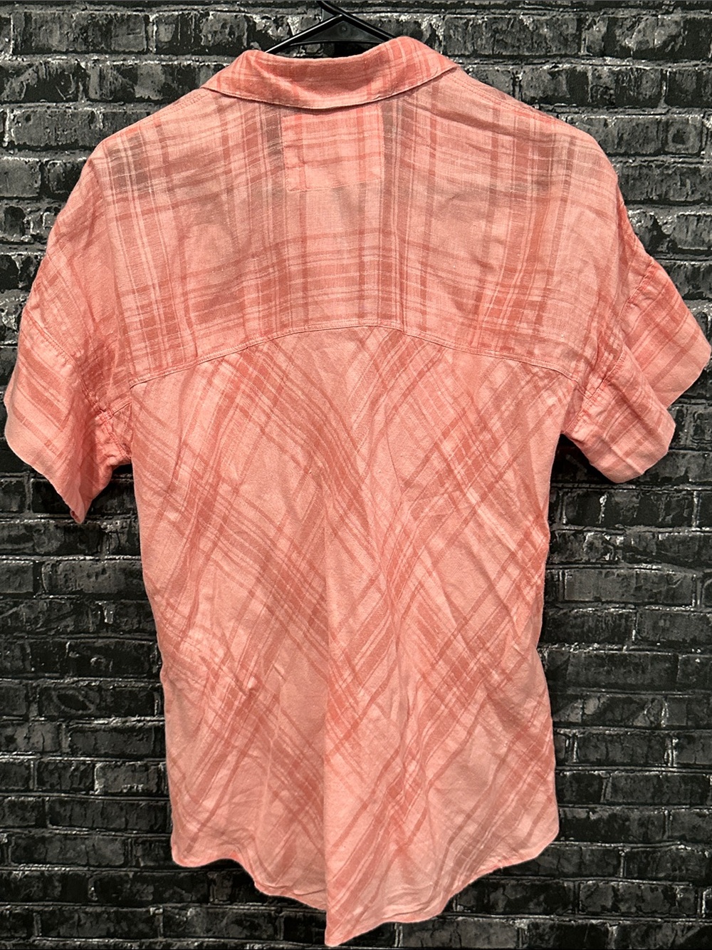 Lafayette 148 New York Coral Plaid Short Sleeve Button-Down Shirt - Picture 4 of 4